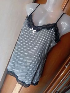 Cute Polka Dot Sleep Cami with Lace Trim