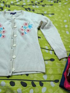 Cream Embroidered Button-Up Cardigan