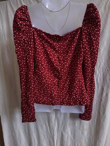 Red Polka Dots Puff Sleeve Top❤️🔥🔥