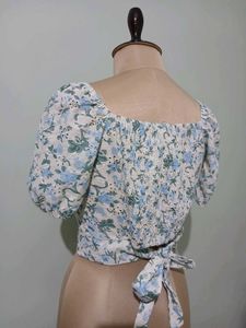 Floral Smocked Crop Top with Tie