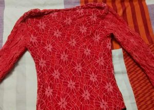 Chic Red Floral Lace &amp; Black Textured Dress