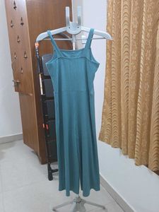 Teal Ribbed Wide-Leg Jumpsuit