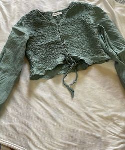 ZARA Smocked Front Cropped Blouse with Bow