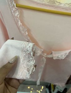 Cute Pink Lace Trim Long Sleeve Top size S BRAND N