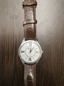 Classic Brown Leather Men's Analogue Strap Watch