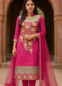 Pink Embroidered suit with bottom and dupatta