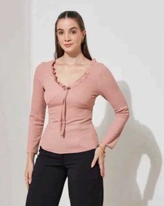 Shein Elegant Pink Ruffle Neck Top