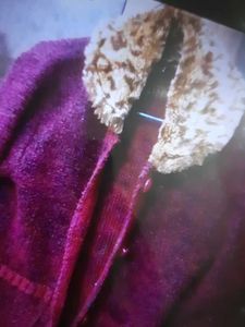 Chic Purple Textured Jacket with Faux Fur Collar