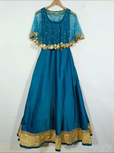 Elegant Teal &amp; Gold Ethnic Gown
