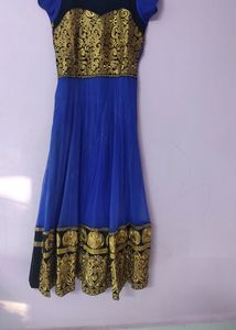 Blue Golden Anarkali Beautiful Gown