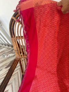 Vibrant Pink Silk Saree with Golden Border