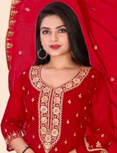 ♥️Elegant Red Embroidered Kurta Set with Dupatta