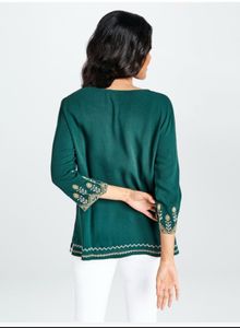 Global Desi Green Embroidered Viscose Top – Size S