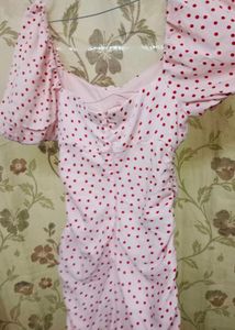 Cute Pink Polka Dot Ruched Dress