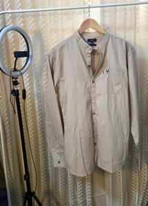 Men's Beige Band Collar Casual Shirt