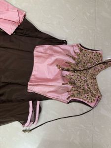 Pastel Pink &amp; Coffee Brown Indo-Western Festive Ou