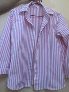 Pink and White Striped Button-Up Shirt