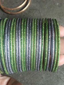 Sparkling Green &amp; Silver Bangles