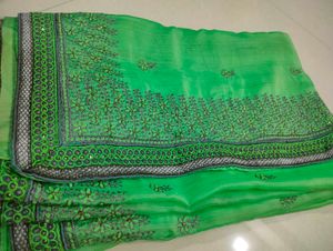 Vibrant Green Embroidered Saree