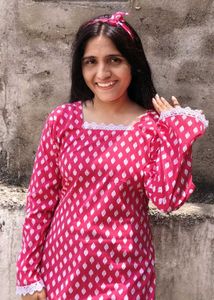 Pink Printed Kurta with Lace Details