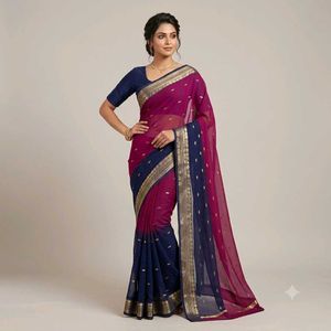 Elegant Burgundy Saree with Golden Motifs