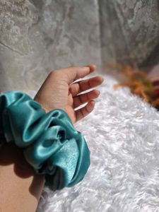 Teal Satin Scrunchie