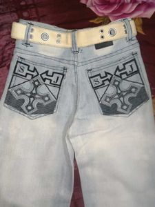 RARE Y2K ZIPWORK STRAIGHT FIT JEANS WITH BELT