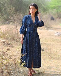 Blue Blockprinted Jal Cotton Dress