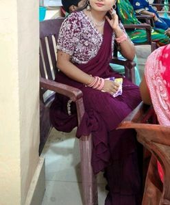 Maroon Ruffled Saree with Embellished Border