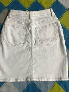 White Denim Button-Up Skirt