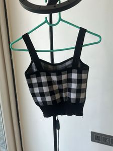 Gingham Check Knit Crop Top