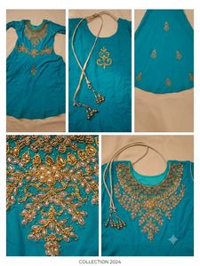 Girls Teal Embroidered Kurti