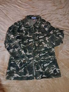 Camo Distressed Denim Jacket
