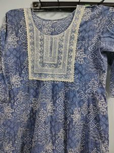 Blue Printed anarkali cotton frock kurta