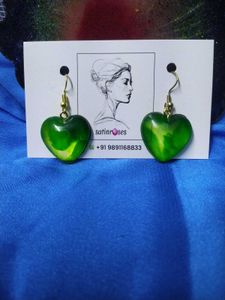 Emerald Heart Resin Earrings