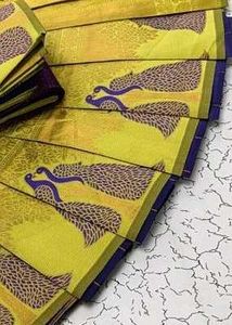 Elegant Purple &amp; Yellow Peacock Saree
