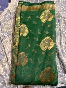 Green Silk Saree with Gold Motifs