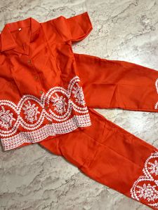 Vibrant Orange Kurta with White Embroidery