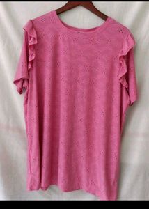 Pink Eyelet Flutter Sleeve Top