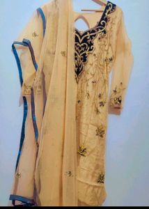 Tan Party Wear Kurta With Dupatta For 36 Bust