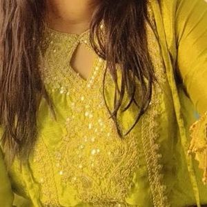 Lime Green Kurta Set with Embellishments