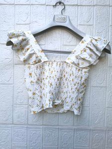 Korean Pinterest Chic Floral Bow Cute Crop Top
