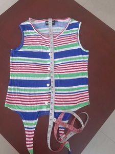 Striped Sleeveless Button-Up Tie-Front Top
