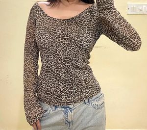 Sparkle Leopard Print Mesh Top