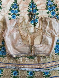 Beige Lehenga Choli with Blue Floral Embroidery