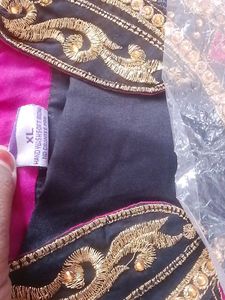 Elegant Black Kurti with Pink &amp; Gold Embroidery