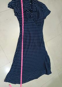 Polka Dot Navy Blue Long Dress Midi One Piece S&amp;M