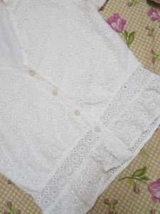 White Eyelet Button-Up Top