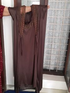 Elegant cofee Brown Nightgown with Lace Detail