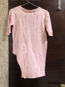 Baby Pink Distressed Knit Top